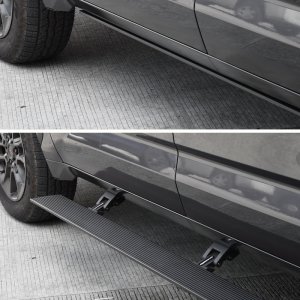 Toyota Tundra Electric Running Boards - Driver + Passenger Side - Go Rhino - VoltStep E1, 6 in width, Dual-Motor, Integrated LED, Magnetic door switches - Textured Black - `22-`23